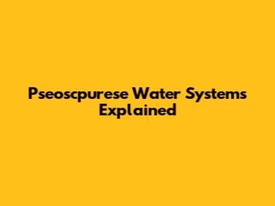 Pseoscpurese Water Systems Explained