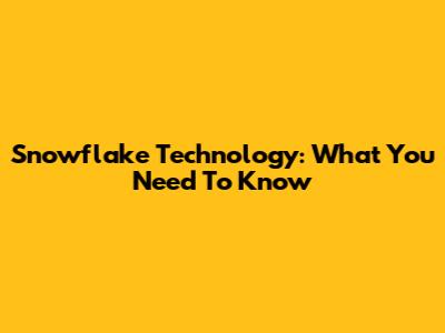Snowflake Technology: What You Need To Know